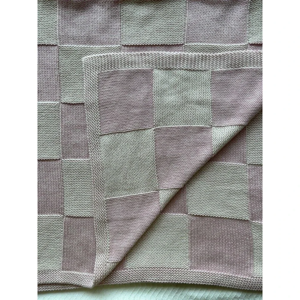 Alashan Cotton Cashmere Blend Charlie Knit Baby Blanket Bermuda Pink Checked
